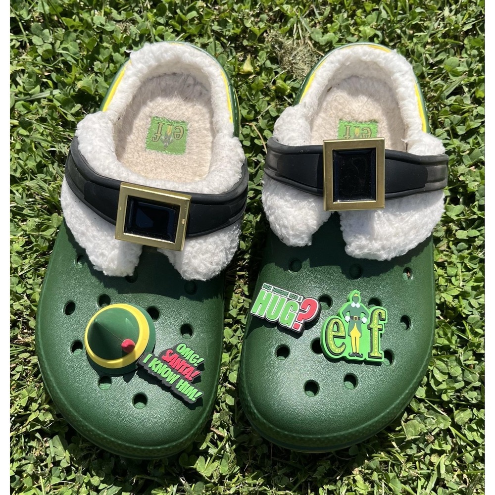 Crocs Shoes Womens Size 8 Green Elf Lined Clog Faux Fur Buckle Christmas Holiday